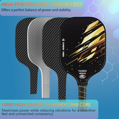 Pickleball Paddles,Pickleball Paddles Set of 2-Carbon Fiber Pickle Ball Paddle 2 Pack for Men and Women-Lightweight,Control & Power Racket Set Equipment with Bag & Balls - color: Gold & Silver