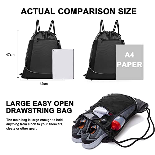 KAEGREEL Drawstring Soccer Bag Basketball Backpack for Kids Teens, Foldable Sports Bags Detachable Ball Mesh Bag for Gym Yoga Football Baseball - color: Grey