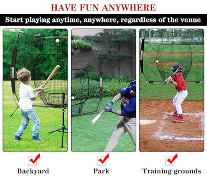 7x7ft/8x8ft Baseball Softball Net with Steel Frame for Batting, Hitting, Pitching, Portable Baseball Batting Net with Carry Bag, Great for All Levels - size: 8FT Black
