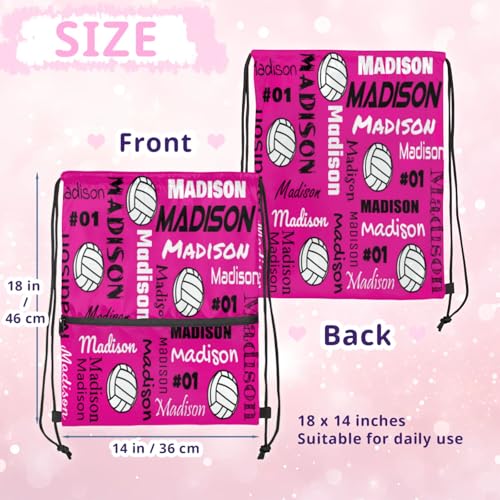Custom Volleyball Style Drawstring Bag, Personalized Sports Ball Backpack Drawstring Sack Cinch Bags for Team Gift Party Favors, Pink - color: Navy
