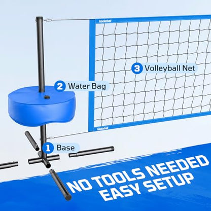 Haokelball LED Pool Volleyball Net Set, 15-32ft Adjustable Volleyball Net for Pool with Heavy Duty Base, Pool Volleyball Set for Inground Pools, Pool Toys & Pool Games for Kids & Adults, 2 Balls