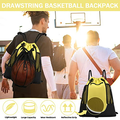 STAY GENT Drawstring Basketball Backpack for Boys, Foldable Soccer Backpack Gym Bag Sackpack Sports Sack with Detachable Ball Mesh Bag for Volleyball Baseball Yoga - color: Yellow