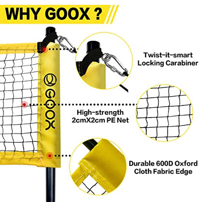 GOOX 4 Square Volleyball Net Game Set, 14 FT 4-Way Volleyball Net for Backyard Beach Lawn, Portable Four Square Volleyball Net for Adults & Youths with Vollyball, Pump, Carry Bag - color: yellow