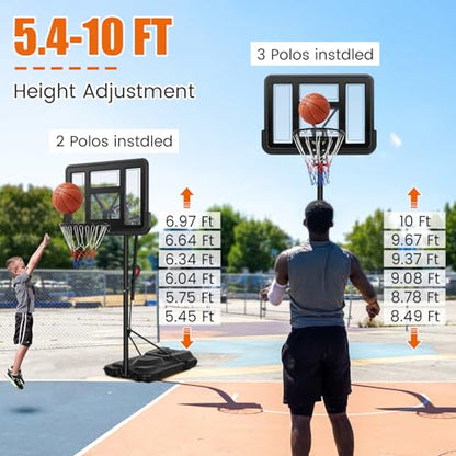 Basketball Hoop Outdoor 10ft Adjustable Portable Basketball Hoops & Goals System for Teens Youth and Adults in Backyard/Driveway/Indoor, 45 Inch Shatterproof Backboard, Fillable Base