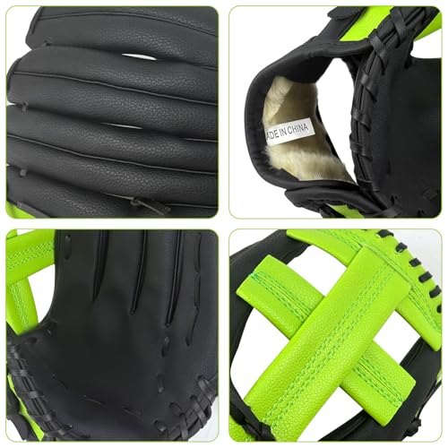 Baseball Glove, Softball Glove, Baseball Mitt, 10.5''-12.5'' for Youth Adult Training and Beginner Play, Synthetic Leather Outfield Mitts, Right Hand Throw - color: Black,Green, size: 11.5"