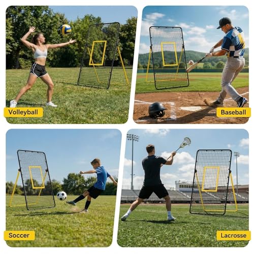 Volleyball Rebounder Net 7x4 Ft, Bounce Back Training Equipment with Angle Customization for Practicing Digging, Setting, Spiking - color: Black&Yellow