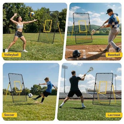 Volleyball Rebounder Net 7x4 Ft, Bounce Back Training Equipment with Angle Customization for Practicing Digging, Setting, Spiking - color: Black&Yellow