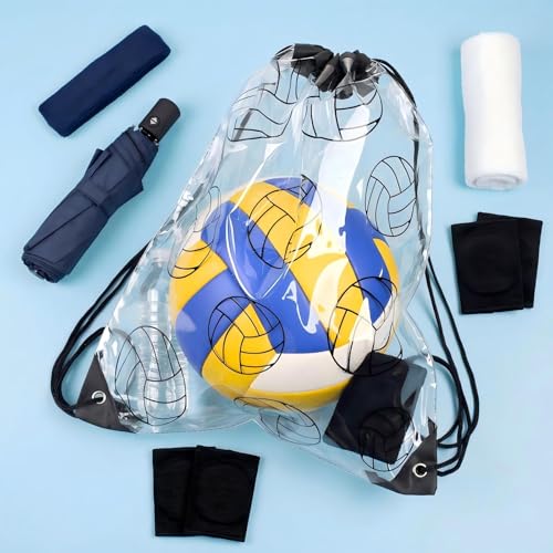 Cholemy 12 Pcs Clear Volleyball Drawstring Bags, 17 x 13 Inch Transparent Sports Volleyball Gift Goodie Bags for Team, Waterproof String Backpacks for Players, Gym, Stadium, Travel - style: Volleyball Style
