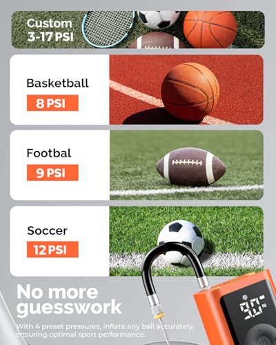 ETENWOLF P300 Plus Ball Pump, Electric Basketball Pump Inflation and Deflation, with 3200 mAh Rechargeable Battery, Air Pump for All Sports Balls - color: vivid orange
