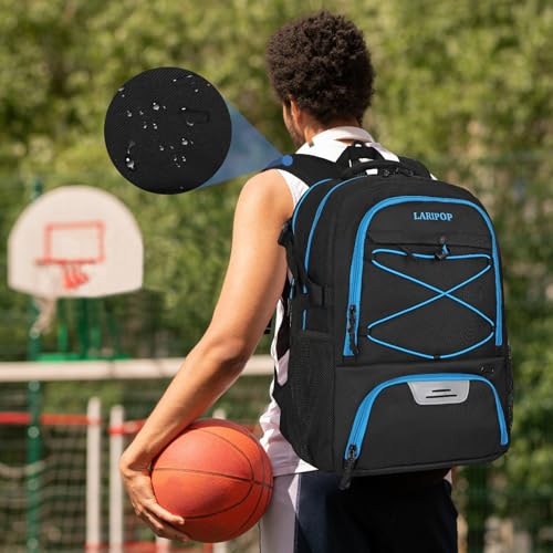 LARIPOP Basketball Backpack Large Basketball Bag with Ball Holder & Shoe Compartment for Youth Adults Men Women - color: TR Blue