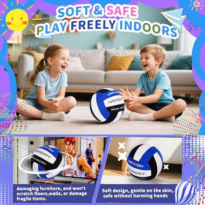 Soft Volleyball for Indoor Practice-Super Soft & Silent Fabric Indoor Volleyball Lightweight for Kids Youth Beginners, Perfect for House Training Practice Games(Deflated,with Pump)