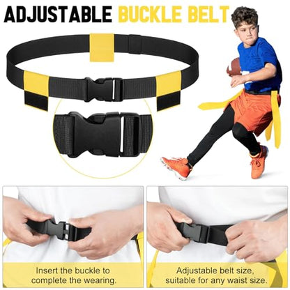 BORNEW Flag Football Set - 14/20 Player Adjustable Belts with Cones, Football, Pump, Bag, for Youth and Adults Training - color: 1.red Yellow With Black Pump, style: 14 Player Kit