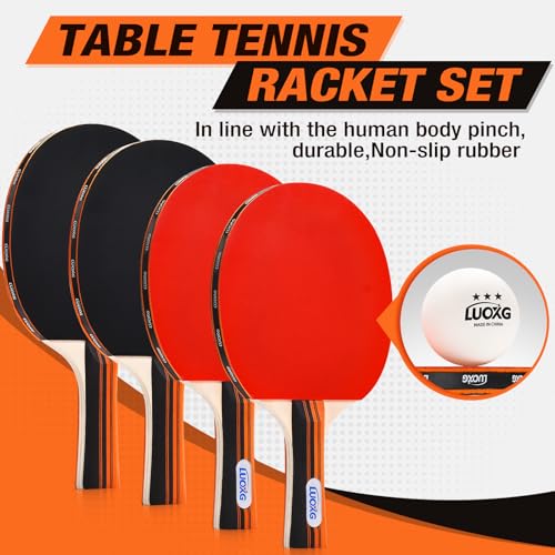 Ping Pong Paddles Set of 4, Ping Pong Paddles and Balls, Table Tennis Rackets Set Suitable for Indoor and Outdoor Games, Family Games