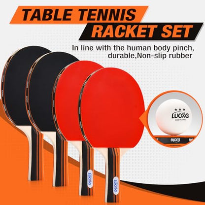 Ping Pong Paddles Set of 4, Ping Pong Paddles and Balls, Table Tennis Rackets Set Suitable for Indoor and Outdoor Games, Family Games