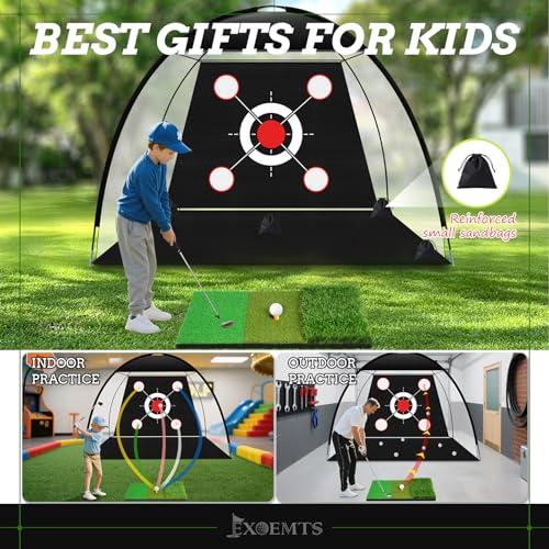 Golf Net 10x7FT with Tri-Turf Mat, Ball, Target & Bag, All-in-One Golf Practice Hitting Net for Backyard Driving, Chipping & Swing, Indoor Outdoor Training Aid, Gift for Men Dad Him Golfer