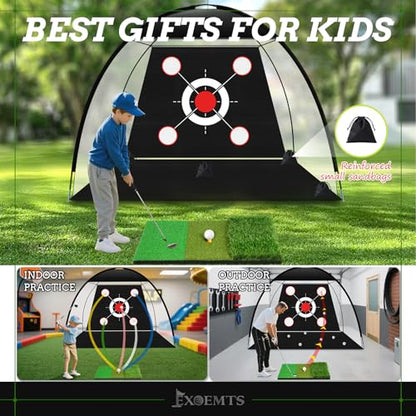 Golf Net 10x7FT with Tri-Turf Mat, Ball, Target & Bag, All-in-One Golf Practice Hitting Net for Backyard Driving, Chipping & Swing, Indoor Outdoor Training Aid, Gift for Men Dad Him Golfer
