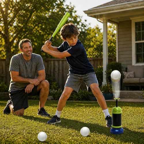 Pop Up Baseball Trainer Set for Kids, Backyard Fun, No Pitch Needed, Beginner Batting Practice Toy with Launcher, Bat, Balls & Carry Bag (Green) - color: Green