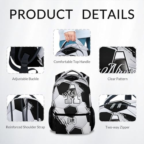 Mercuryelf Backpack for Boys - Custom Name Kids Monogram Soccer Backpacks for Youth Soccer Player/School/Primary with Adjustable Straps - color: Black