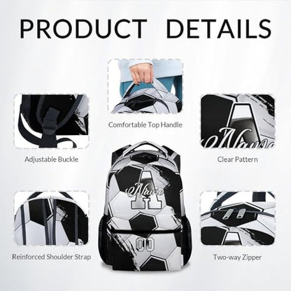 Mercuryelf Backpack for Boys - Custom Name Kids Monogram Soccer Backpacks for Youth Soccer Player/School/Primary with Adjustable Straps - color: Black