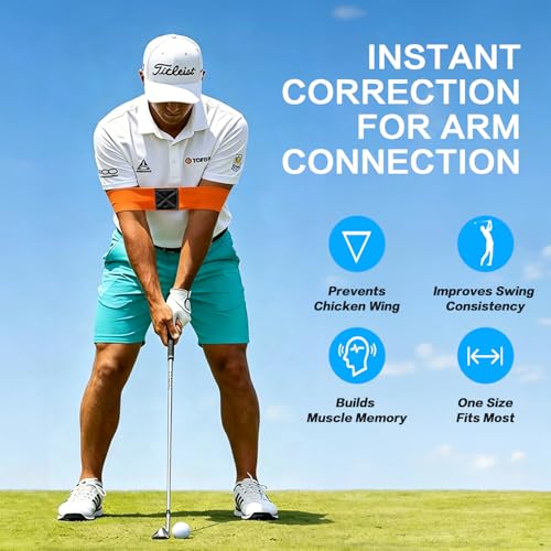 3-in-1 Golf Swing Trainer with Silicone Grip Trainer, Arm Band & Impact Tape, Golf Training Aid System for Beginners & Tempo Training for Advanced, Click Feedback, Arm Connection, Right/Left-Handed