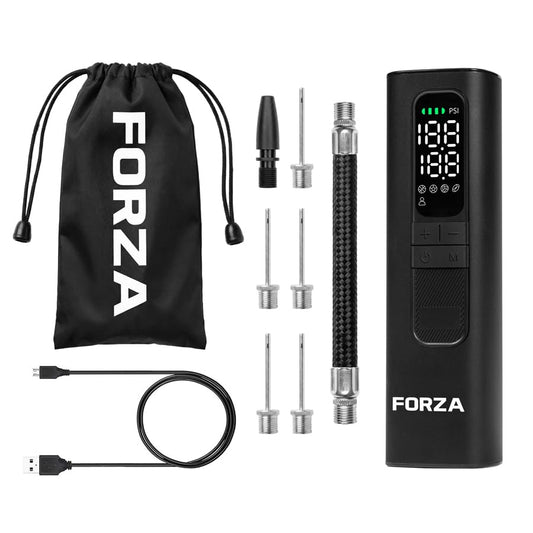FORZA Digital Ball Pump │Rechargeable Electric Air Pump with LED Torch | Portable Sports Ball Inflator with Needles, Flex Hose, USB Charging Cable and Carry Case - style: Digital Ball Pump