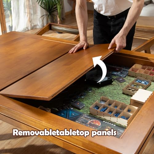 Solid Wood Board Game Table with Removable Table Top for 4–6 Players,Gaming Table and Dining Includes Play Mat and Detachable Cup Holders with 55" x 31" Play Area (Oak) - color: Oak