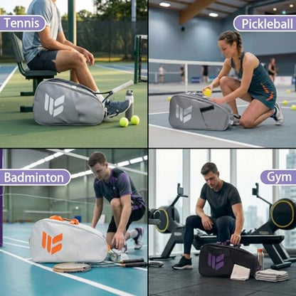 Smartway Tennis Bag for Men Women, 6 Rackets Large Racquet Bag with Shoe Compartment & Insulated Pocket, Waterproof Gym Backpack & Sports Duffel for Pickleball, Training and Daily Use - color: White