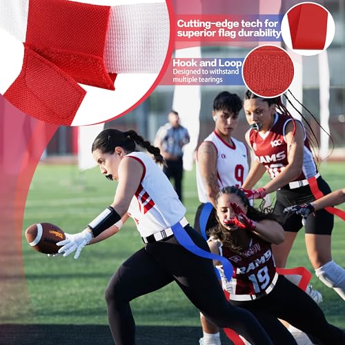 Flag Football Belts, Set of Flag Football Flags for Kids Adults, and Youth, Adjustable Flag Football Belt Set 14 Players Training Competition (Red and Blue)