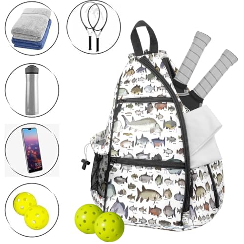 Pickleball Bag Sea Fish Pickle Ball Backpack for Women Men Premium Lightweight Crossbody Sling Bag Sports Backpack for Pickleball Paddle Tennis - color: Sea Fish