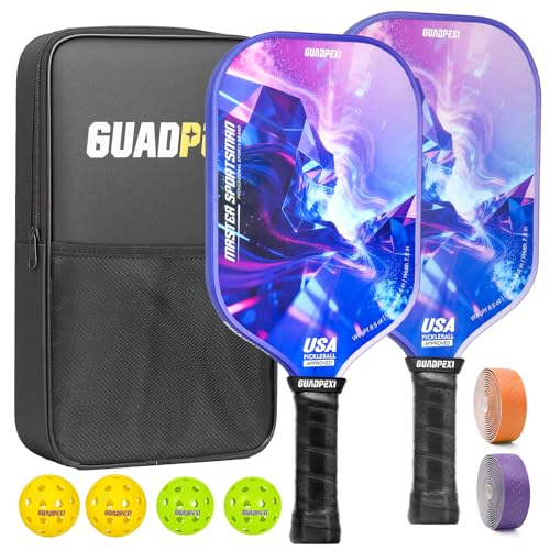 Pickleball Paddles Set 2 Pack USAPA Approved Fiberglass Pickleball Paddles with Honeycomb Core Includes 4 Pickle Balls Carry Bag & Gift Box