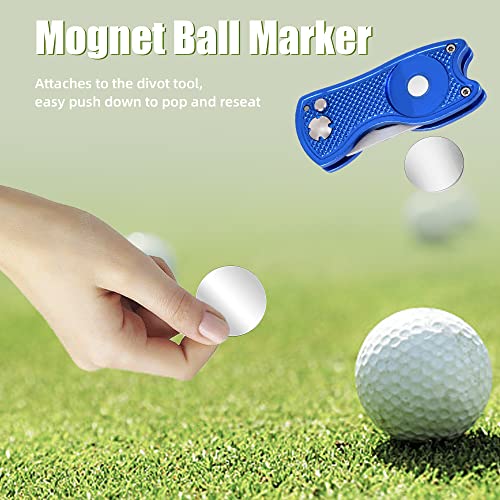 Mile High Life Golf Divot Repair Tool, All Metal Foldable Divot Tool with Pop-up Button & Magnetic Ball Marker, 2-6 Pack - color: F4-(Black/Sliver/Blue/Pink)