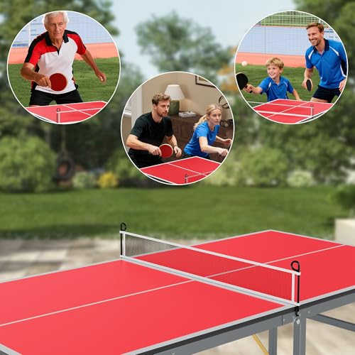 Portable Ping Pong Table, 6X3 ft Foldable Table Tennis Game Tables with Handle, Net, 2 Paddles & 3 Balls, Indoor Outdoor Folding Ping Pong Tables for Adults & Teens, Quick Assembly
