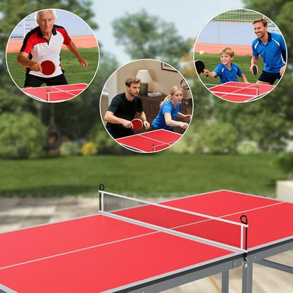 Portable Ping Pong Table, 6X3 ft Foldable Table Tennis Game Tables with Handle, Net, 2 Paddles & 3 Balls, Indoor Outdoor Folding Ping Pong Tables for Adults & Teens, Quick Assembly