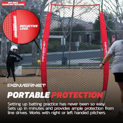 PowerNet Baseball Training Equipment Baseball Net, Portable Softball Batting Practice Pitching Screen, 7-FT I-Screen or A-Frame Pitching Net - color: Red, style: I-Screen NET ONLY