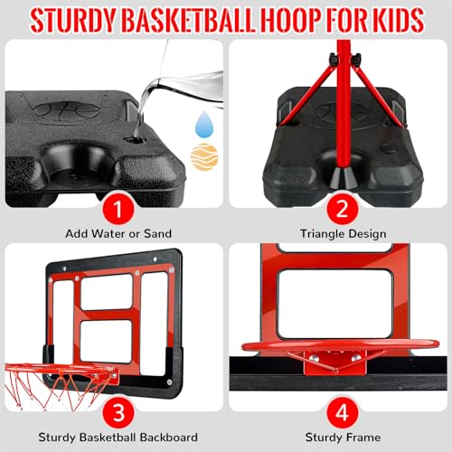 Kids Basketball Hoop with Stand, Adjustable Basketball Set, Toddler Basketball Toys for Boys Age 3 4 5 6 7 8, Indoor Outdoor Backyard Sport Game Gifts - style: Red Basketball Hoop