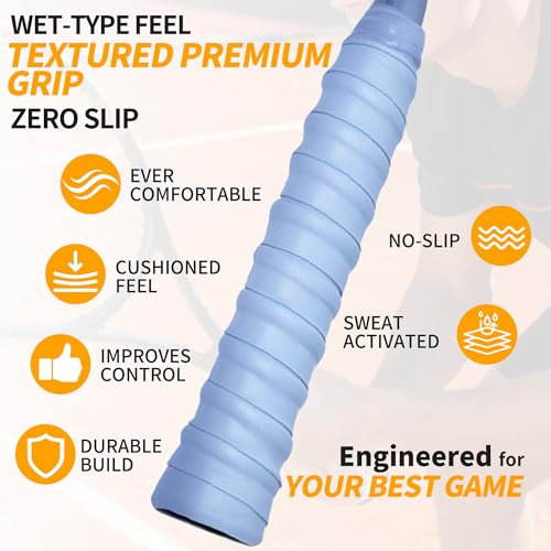 2 Pcs Tennis Racket Grip Tape, Dry Tennis Overgrip Tape, Anti-Slip Absorbent Grip, Racket Overgrip Tape - color: Sky Blue, size: Textured-43.3"x1"x0.03"