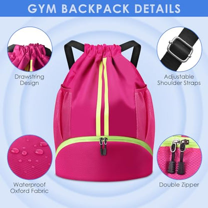 BROTOU Soccer Bags, Football Backpack, Volleyball Bag, Drawstring Backpack with Ball and Shoe Compartment, Football bags for Equipment Swim Gym Bag - color: Pink