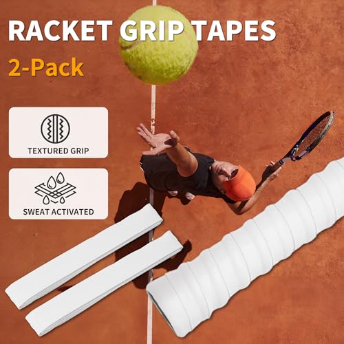 2 Pcs Tennis Racket Grip Tape, Dry Tennis Overgrip Tape, Anti-Slip Absorbent Grip, Racket Overgrip Tape - color: White, size: Textured-43.3"x1"x0.03"