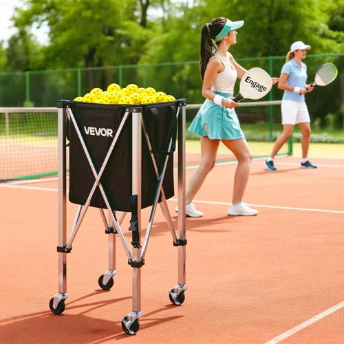 VEVOR Tennis & Pickleball Hopper Holds 200/175/150/120 Balls, 3-in-1 Tennis Foldable Pickleball Basket Cart for Easy Installation, Storage Bag for Tennis Training & Teaching - style: 200 Balls