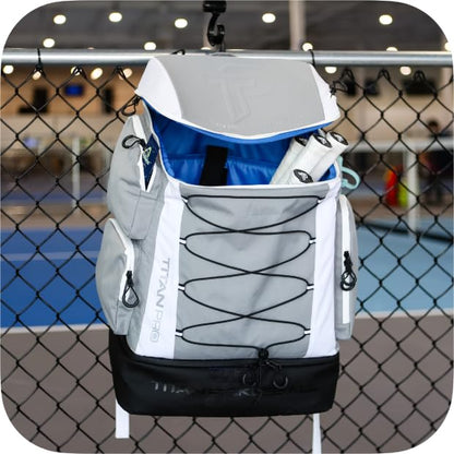 TP Titan Pickleball Backpack, 56L Pickleball Bag Holds 6 Paddles, Ventilated Shoe Compartment, Water-Repellent, Padded Straps, Fits Men & Women