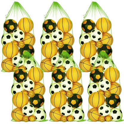 6 Pcs large Mesh Bag 24 x 48 inch Ball Mesh Drawstring Storage Sports Equipment Bag for Balls Beach - color: Green
