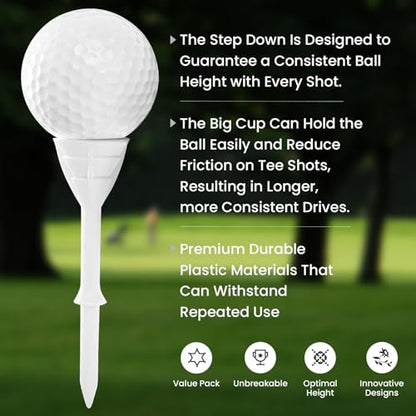 VEASAERS Golf Tees Plastic 3 1/4 inch Unbreakable 30 Pack with Pouch Bag, Durable Stable Available 83 mm Long Tee for Golfer Practice - color: White