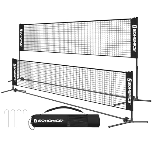 SONGMICS Badminton Net, Height Adjustable Volleyball Net, Pickleball Net for Junior Tennis, Kids, Indoor Outdoor Court, Foldable Nylon Net with Poles 10ft/13ft/16.5ft Wide - color: Black, size: 16.5FT