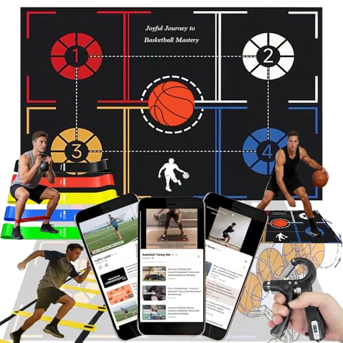 Basketball Training Equipment, Agility Footwork Training Mat, Dribble Trainer, Basketball Practice Aids with Training Mat, Agility ladder, Grip Strengthener, Resistance Bands - color: Black, size: 47"*31"