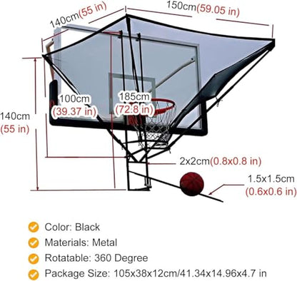 Basketball Practice Network Ball Return for Basketball Hoop, 180° Rotating Shooting Practice Return Attachment, Funnel-Shaped Basketball Training Aid Equipment