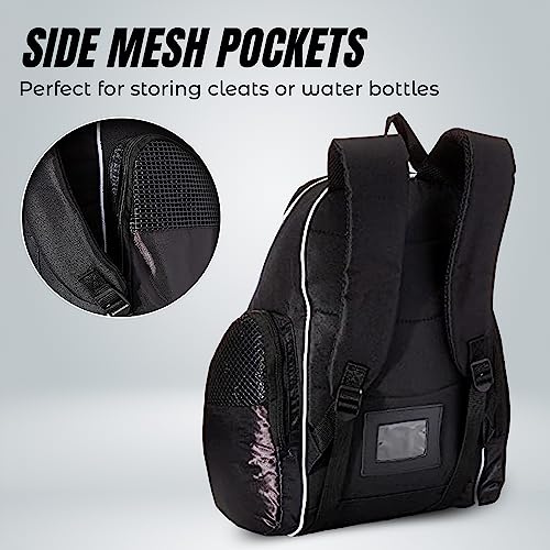 Vizari Solano Soccer Backpack With Ball Compartment and Vented Ball Pocket and Mesh Side Cargo Pockets for Adults and Teens - color: Black