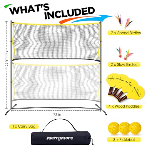6ft Portable Pickleball & Paddle Ball Set: Easy Setup Paddle Game with Net, Similar to Badminton, Pingpong, and Jianzi, All-in-1 Set for Lawn, Backyard, Camping, Beach Indoor & Outdoor