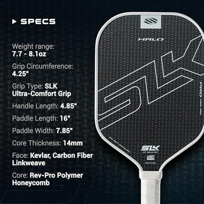 Selkirk Sport SLK Halo Raw Carbon Fiber Pickleball Paddle | Power, Pro and Control Pickleball Paddles | T700, 18K Ultraweave, Aramid Fiber LinkWeave | Designed & Controlled in USA - color: Pro | Black | 2024, size: Max (All - Around Paddle)