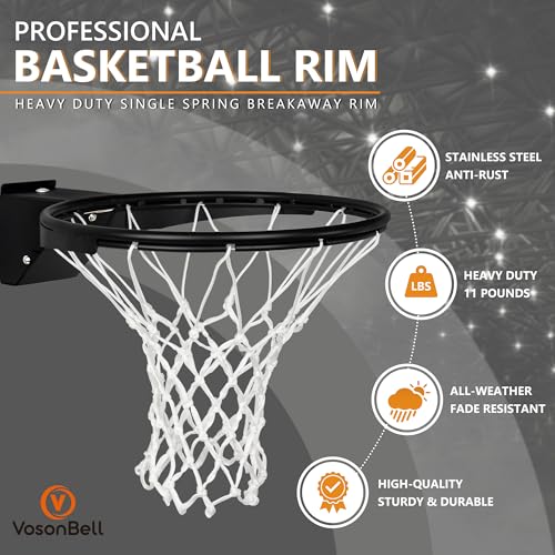 Basketball Rim Replacement, Single-Spring Breakaway Basketball Rim Outdoor Indoor, Universal 18 Inch Heavy Duty Basketball Hoop Rim and Net - color: BLACK, style: TUBE TIE Basketball Rim