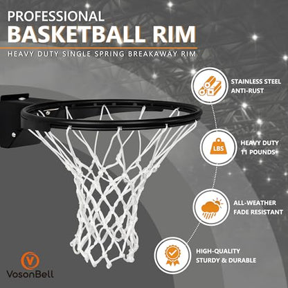 Basketball Rim Replacement, Single-Spring Breakaway Basketball Rim Outdoor Indoor, Universal 18 Inch Heavy Duty Basketball Hoop Rim and Net - color: BLACK, style: TUBE TIE Basketball Rim